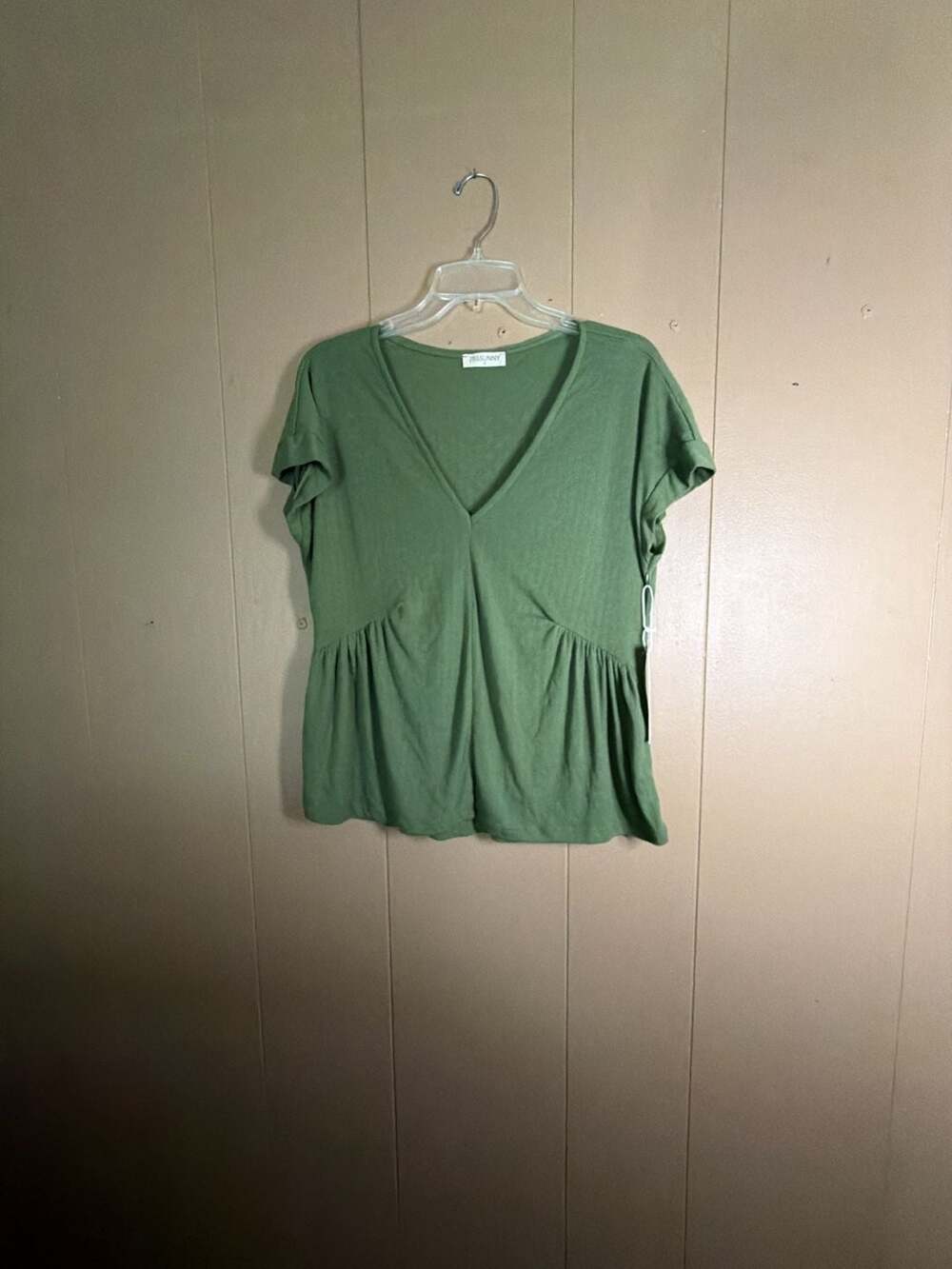 78&SUNNY Hope Pointelle V-Neck Shirred Tee Matcha Green Size M